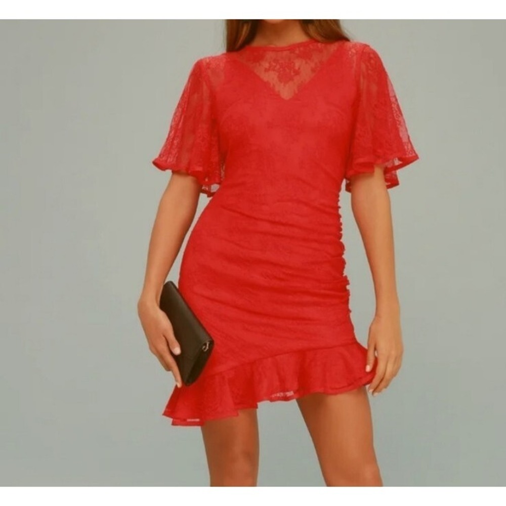 Keepsake The Label NWT Get Free Red Lace Mini Dress Size XL Party